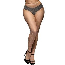 WLLHYF Frauen Glitzernde Netzstrümpfe Hohe Taille Netzstrumpfhose Strass Party Strumpfhose Mesh Diamant Glitzer Strümpfe, Nude, Einheitsgröße von WLLHYF