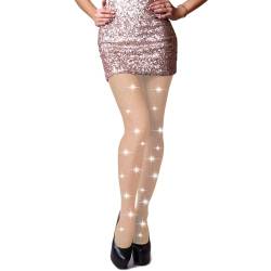 WLLHYF Frauen Sparkly Fishnets Strümpfe Hohe Taille Fischnetz Strumpfhose Strass Party Strumpfhose Mesh Diamant Glitzer Strümpfe (Hautfarbe A) von WLLHYF