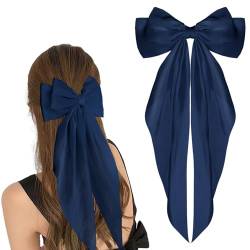 WLLHYF Haarspangen mit großer Schleife langer Schwanz französisches Band Haarnadeln weiche seidige Satin-Haarspange Metall-Bogenknoten-Clips Accessoires der 90er Jahre für Frauen Mädchen (Navy blau) von WLLHYF