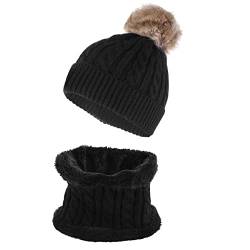 WLLHYF Kinder Winter Mütze Schal Set für Kinder warme Strickmütze dickes Fleece gefüttert Slouchy Cap Halswärmer für Jungen Mädchen 1-10 Jahre Kinder modische Schals Mütze Set von WLLHYF