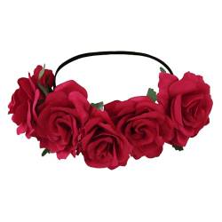 WLLHYF Rote Rose Blumenkrone, Festival Kopfschmuck Wald Haarkranz für Weihnachten Geburtstag Festival Cosplay Hochzeitsfeier von WLLHYF