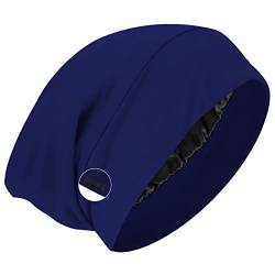 WLLHYF Satin Bonnet Schlafmütze Haarabdeckung Haarwickelbezug Mit Satin GefütterteVerstellbare Turbanmütze Verstellbar Stay on Silk Lined Slouchy Beanie Hat (Marineblau) von WLLHYF