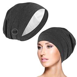 WLLHYF Silk Bonnet Sleep Cap Soft Hair Wrap Cover Satin Lined Beanie Adjustable Turban Hat Nurse Cap Bonnet for Medium Curly Frizzy Hair Chemotherapy hat for Women and Men Grey von WLLHYF