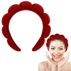 WLLHYF Spa-Stirnbänder, Haarband zum Waschen des Gesichts Gesichts-Make-up-Entfernung Haarband Frottee-Stirnband Hautpflege-Haarreifen Schwammblasenstoff-Haarwickel für Frauen Dusche, Sport (Rot) von WLLHYF