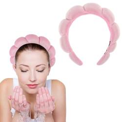 WLLHYF Spa-Stirnband Dick Gepolstert Haarreifen Modisches Schwamm-Frottee-Haarband rutschfestes Haar-Accessoire für Frauen und Mädchen Waschen von Gesicht Hautpflege Make-up(Rosa) von WLLHYF