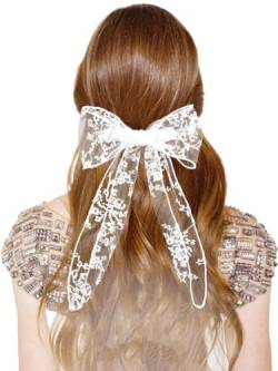 WLLHYF Spitzen-Haarschleifen-Clips für Frauen Große Weiße Haarbänder Niedliche Tüll-Schleifenspangen Schleife ästhetische Clips Haarschmuck für Frauen Mädchen Braut von WLLHYF