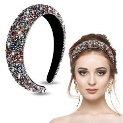 WLLHYF Strass-Stirnband Bling Crystal Hair Creolen Glitter Sparkle Thick Padded Hairband Diamond Beads Stirnband Mode Haarschmuck für Frauen Mädchen(Farbe) von WLLHYF