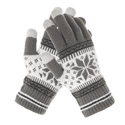 WLLHYF Winter Touchscreen-Handschuhe Schneeblumendruck Winter Dicke Strickhandschuhe SMS Fäustlinge Warme Touchscreen-Fäustlinge für Damen Herren Weihnachtsgeschenke von WLLHYF