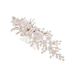 Haarschmuck Gold Perle Blume Hochzeit Kopfschmuck handgemachte Party Braut Haarkamm Stirnband for Frauen Vintage Brautjungfer Haarschmuck Tiara Kopfschmuck für Braut (Color : Rose Gold) von WLTYSM