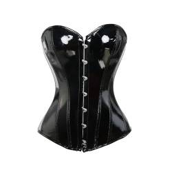 WLTYSM Corsage Damen Schwarzes PVC glänzendes PU-Leder Steampunk Korsett Body Shaper Damen Sexy Baskisch (Color : Black, Size : XL) von WLTYSM