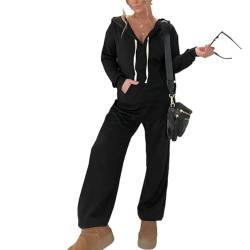 Cozy Days French Terry Jumpsuit, Cozy French Terry Jumpsuit Women, Casual Long Sleeve Hooded Jumpsuits (XL,Black) von WLWWCX