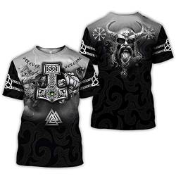 3D Odin Thors Hammer Tattoo Shirt Mit Tattoo-Print, Cooles Und Lustiges Kurzärmeliges O-Neck-Top Für Herren Im Sommer, Hippie-Opa-Shirt Für Nordische Wikinger-Krieger in Übergröße,002,5XL von WLXW