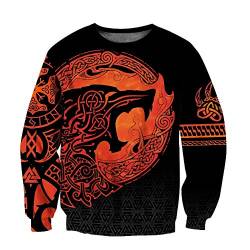 Herren Nordic Viking Hoodie, Vintage Celtic Wolf Odin Tattoo 3D-Gedrucktes Sweatshirt, Unisex Langarm Fashion Street Harajuku Hip Hop Jacke, Weihnachtspaar Tragen,Sweatshirt,XL von WLXW