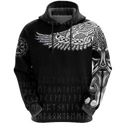 WLXW 2020 Vintage Odin Rune 3D-Gedruckter Hoodie, Nordische Mythologie Viking Tattoo Pagan Pullover, Mode Herbst Langarm Neutral Street Sweatshirt,Hoodie,6XL von WLXW