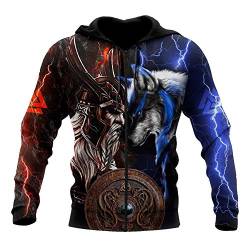 WLXW Herren Viking Hoodie, Fenrir Und Odin War 3D-Bedrucktes Pullover-Sweatshirt, Anpassbare DIY-Neutrale Mode-Harajuku-Jacke, Weihnachtspaar-Outfit,Hoodie Zip,L von WLXW