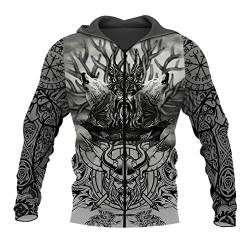 WLXW Herren Wikinger Tattoo Nordische Mythologie 3D All Over Print Hoodie/Pullover/Sweatshirt, Wikinger Odin Bekleidung Lässige Streetwear von WLXW