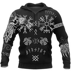 WLXW Hugin Und Munin Odin Crow Herren Wikinger Tattoo Nordische Mythologie 3D All Over Print Hoodie/Pullover/Sweatshirt, Bekleidung Casual Streetwear Für Vatertagsgeschenk,Schwarz,L von WLXW