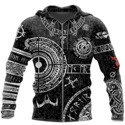 WLXW Nordische Mythologie Viking Odin Tattoo 3D Gedruckte Männer Hoodies Harajuku Fashion Hooded Sweatshirt Herbst Unisex Street Hoodie Für Vatertagsgeschenk,Zip,US M von WLXW