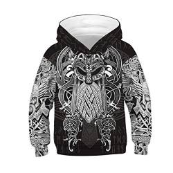 WLXW Viking Hoodie Für Kinder, Unisex Nordic Mythology Für Kinder Odin Tattoo 3D-Druck Pullover Sweatshirt, Harajuku Street Hip Hop Jacke, Jungen und Mädchen,Odin,XS von WLXW