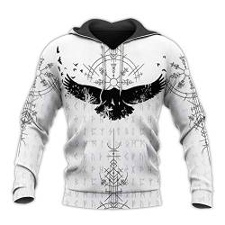 WLXW Viking Raven Symbol Tattoo 3D Gedruckte Männer Hoodie, Harajuku Mode Hooded Sweatshirt Street Jacke Herbst Unisex Langarm Hoodies,White Hoodies,7XL von WLXW