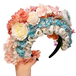 Stirnband For Frauen, Halloween-Kranz, Künstliche Blumen, Böhmische Blumenkrone, Prinzessin-Feen-Haarschmuck, Braut-Haarranke, Geeignet For Party/Hochzeit/Halloween (Color : Blue) von WLYEZAU