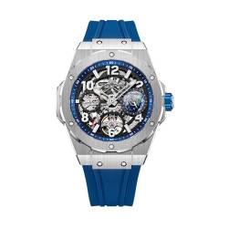 Welly Merck Mechanische Automatikuhr Blau Planet Edelstahlgehäuse Saphirglas Viton/Keramikarmband Uhr Geschenk für Damen und Herren, Blau von WM Welly Merck