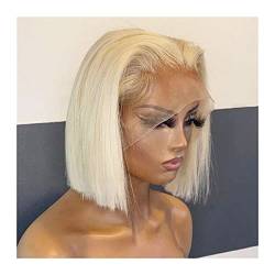 613 Blonde Bob-Perücke, kurze gerade Perücke, vorgezupfte T-Teil-Spitze-Echthaar-Perücken mit Babyhaar, brasilianisches Haar, 20,3–40,6 cm, transparente gerade Bob-Perücke von WMQWLGOF