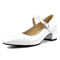 Damen Pumps High Heels Vintage Blockabsatz Schuhe Knöchelriemchen Mid Heel Geschlossener Zeh Sommerschuhe,Weiß,38 von WMZQW