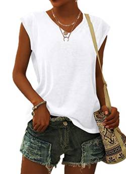 WNEEDU Damen Kurzarm T-Shirt Sommer Tank Top Locker Oberteile Damen Sommer Blusen Weiß XXL von WNEEDU