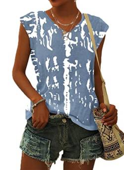 WNEEDU Damen T-Shirt Sommer Blusen Kurzarm Tshirt Leicht Lässig Luftig Sommer Tank Top mit Blumen Druck L Graffiti Grau von WNEEDU