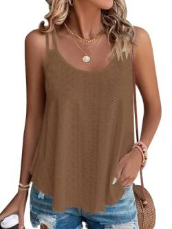 WNEEDU Damen Tank Top Sommer Spaghetti Cami Oberteile Ärmellose Rundhalsausschnitt Shirt Blusen Tops Braun 2XL von WNEEDU