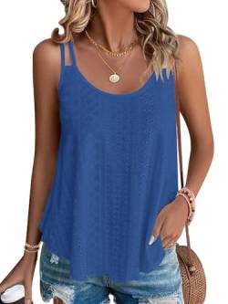 WNEEDU Damen Tank Top Sommer Spaghetti Cami Oberteile Ärmellose Rundhalsausschnitt Shirt Blusen Tops Dunkelblau S von WNEEDU