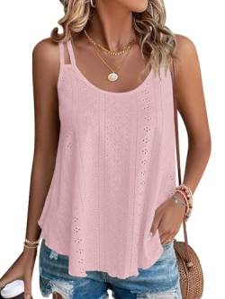 WNEEDU Damen Tank Top Sommer Spaghetti Cami Oberteile Ärmellose Rundhalsausschnitt Shirt Blusen Tops Hell Pink M von WNEEDU