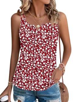 WNEEDU Damen Tank Top Sommer Spaghetti Cami Oberteile Ärmellose V Ausschnitt Shirt Blusen Tops Red Flowers XL von WNEEDU