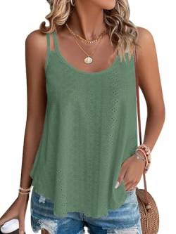 WNEEDU Grün Sommer Tops Damen Rundhalsausschnitt Spaghetti Tank Top Ärmellose Cami Oberteile Shirts Dunkles Grün S von WNEEDU