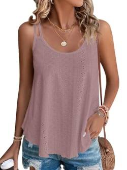 WNEEDU Rosa Damen Tank Top Sommer Spaghetti Cami Oberteile Ärmellose Rundhalsausschnitt Shirt Blusen Tops Rosa L von WNEEDU