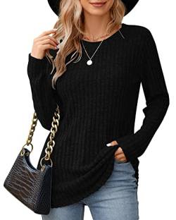 WNEEDU Schwarz Frauen Langarm-Pullover Rundhalsausschnitt Damen Tunika Tops Leichtgewicht Casual Sweatshirt L von WNEEDU