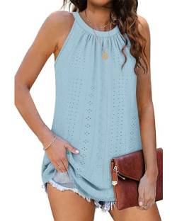 WNEEDU Sommer Top Damen Neckholder Top Ärmellose Tanktop Elegante Oberteile Cami Shirt (Wasser Blau, L) von WNEEDU