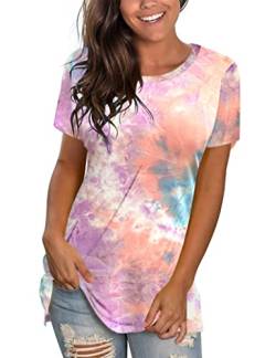 WNEEDU T Shirt Damen Rundhalsausschnitt Sommer Tops Gefärbt Blau Lila Orange 2XL von WNEEDU