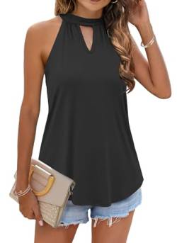 WNEEDU Tank Top Damen Ärmellos Neckholder Top Sommer Rundhals Schulterfrei Oberteile Elegant Locker 2024 Neu Schwarz M von WNEEDU