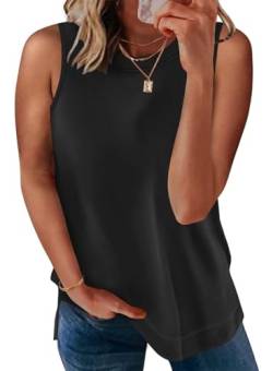 WNEEDU Tank Top Damen Große Größen Sommer Ärmellose Lässiges Oberteil Rundhalsausschnitt Trägertop für Frauen(Black,3XL) von WNEEDU