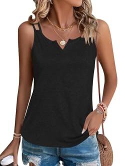 WNEEDU Tank Top Damen Sommer ärmellose Oberteile Spaghettiträger Blusentop Cami Shirt V Ausschnitt sexy Schwarz XL von WNEEDU