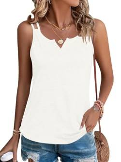 WNEEDU Tank Top Damen Sommer ärmellose Oberteile Spaghettiträger blusen Cami Shirt V Ausschnitt sexy Weiß L von WNEEDU