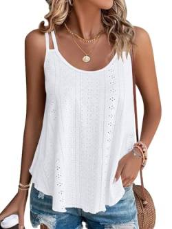 WNEEDU Weiß Damen Tank Top Sommer Spaghetti Cami Oberteile Ärmellose Rundhalsausschnitt Shirt Blusen Tops Weiß XL von WNEEDU