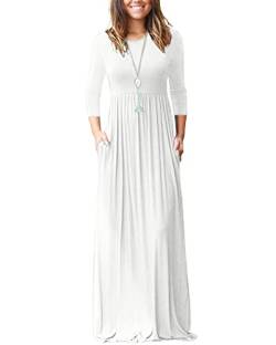 WNEEDU Weiß Maxikleider für Damen 3/4 Ärmel Loose Lang Kleide Damenkleid Maxi mit Taschen Elegant Herbst Winterkleid von WNEEDU