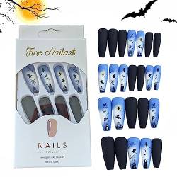 Drücken Sie die Fingernägel - Lange Kunstnägel mit Geistermuster, künstliche Fingernägel für Halloween, verschiedene Größen, perfekt für Dating, Hochzeit, Nagelstudio, DIY Wobblo von WOBBLO