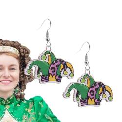 Mardi Gras Ohrringe,Lila Ohrringe aus Holz | St. Patricks Day Ohrringe für Frauen, grüne Glückskleeblatt-Ohrringe, Holz, lustige Feiertags-Ohrringe Wobblo von WOBBLO