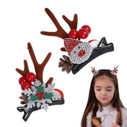 Weihnachtsrentier Haarspangen, Weihnachtshaarnadeln aus Holz - Weihnachtsmann Rentier-Ohrclips - Weihnachts-Haarspangen für Mädchen - Hirschhorn-Haarspangen für die Wobblo von WOBBLO