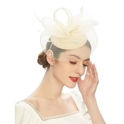 Damen Tea Cocktail Party Fascinator Hut Elegante Spitze Stirnband Halloween Kostüm Cap Schwarz (Khaki, One Size) von WOCACHI