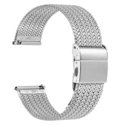 WOCCI 14mm Elite Uhrenarmband aus Metall für Damen und Herren, Gewebtes Mesh Armband, 316L Edelstahl, Schnellverschluss, Faltschließe (Silber) von WOCCI